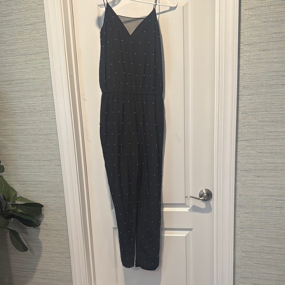 Black Jumpsuit with White Pearls